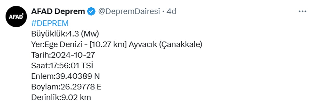 Ege Denizi'nde Deprem Gerçekleşti