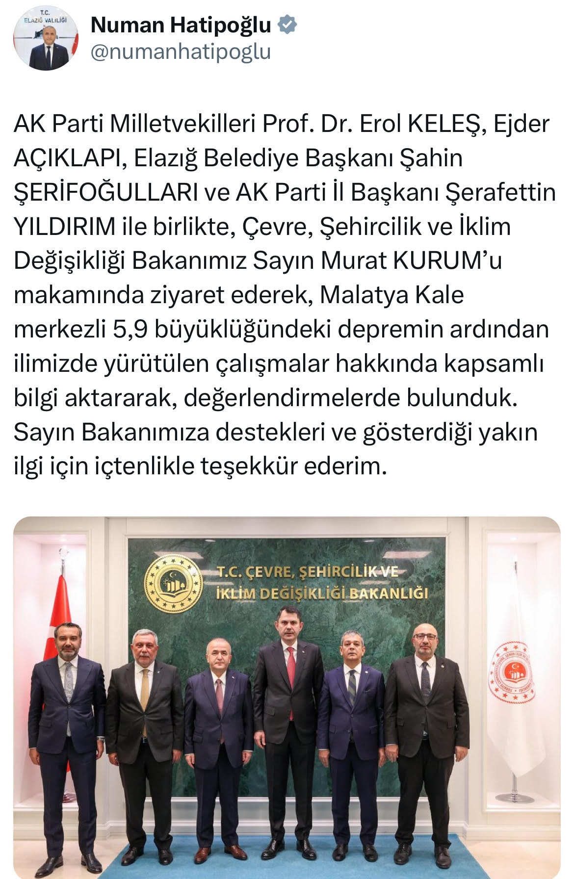 Elazığ Valisi Numan Hatipoğlu'nun AKP Ziyareti