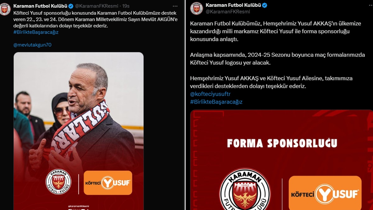 Köfteci Yusuf'tan Karaman Futbol Kulübü'ne Forma Sponsoru Desteği