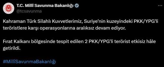 TSK'dan PKK/YPG'ye Yönelik Operasyonlar Devam Ediyor