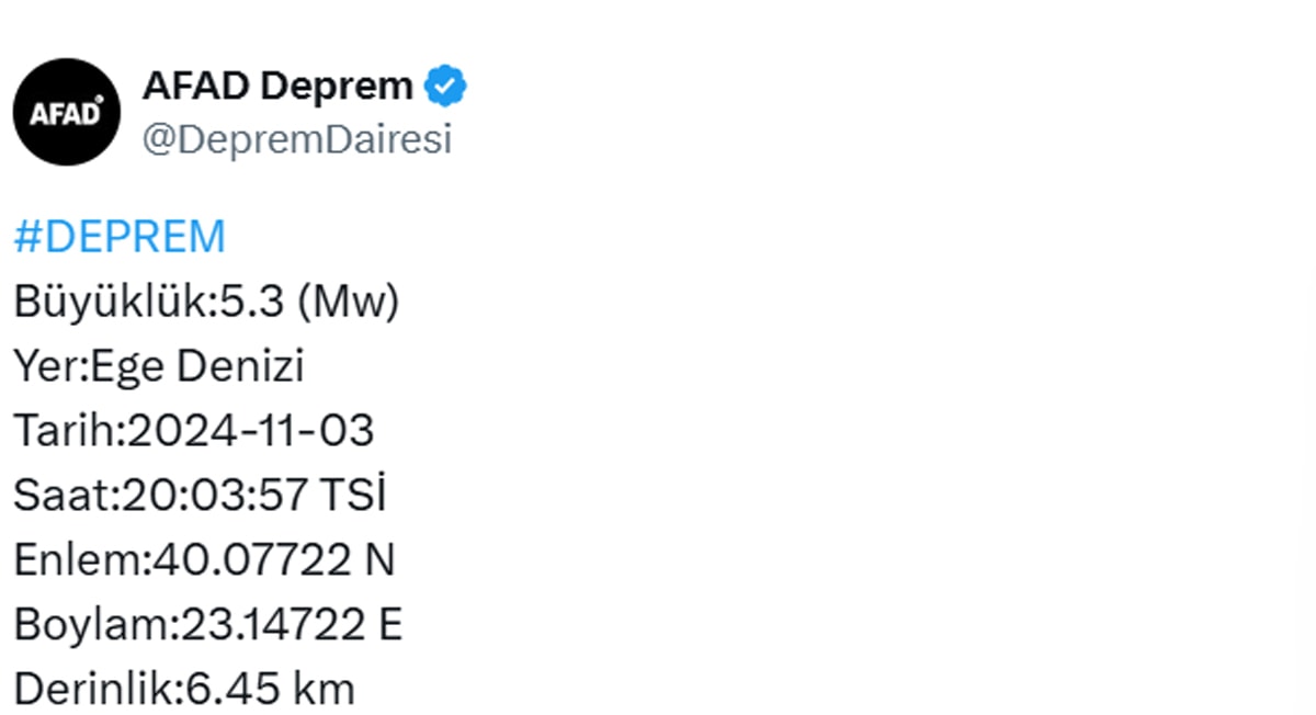 Ege Denizi'nde Deprem!