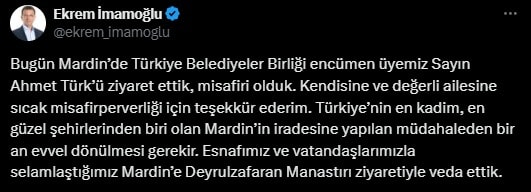 Ekrem İmamoğlu'nun Mardin Ziyareti ve Ahmet Türk ile Görüşmesi