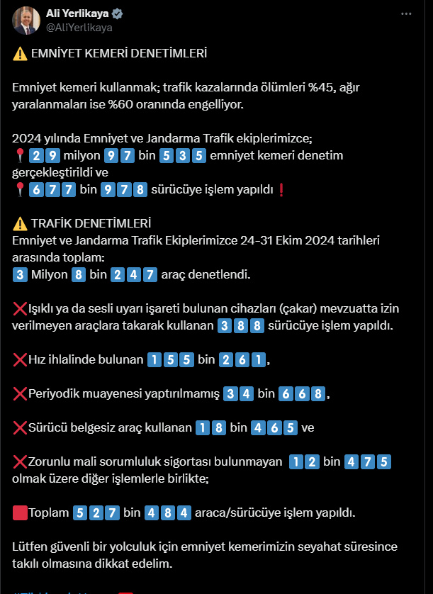 Emniyet Kemeri Denetimleri Hakkında Açıklama