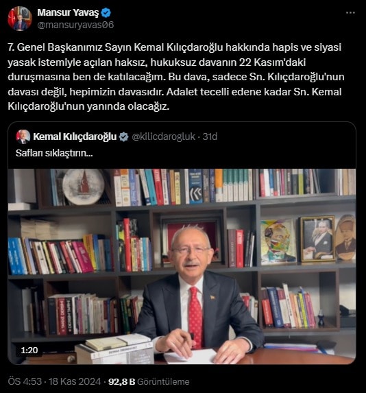 Kılıçdaroğlu'na Destek Çağrısı