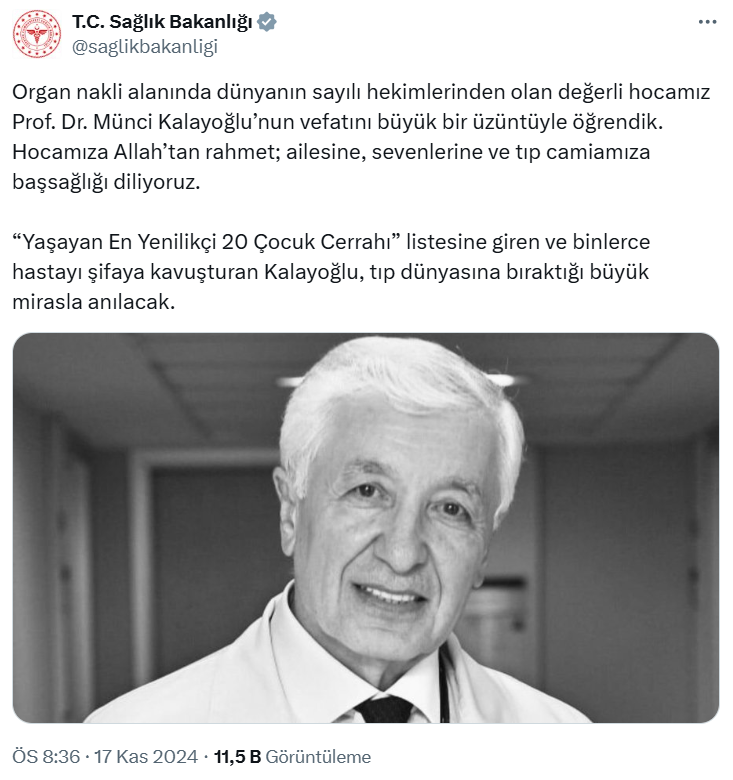 Prof. Dr. Münci Kalayoğlu'nu Kaybettik